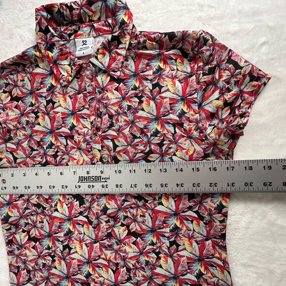 Daily Sports Womens Floral Print Short Sleeve Polo Shirt Medium Stretch Red - Picture 7 of 8